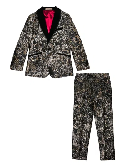 Romano Floral-brocade Two-piece Suit In Gold