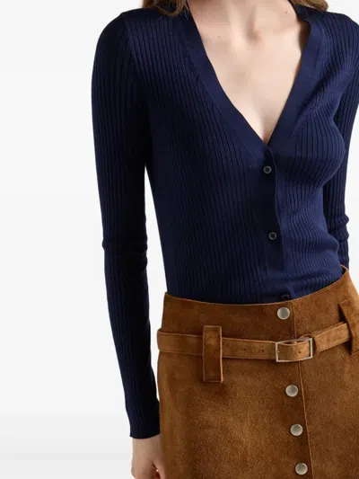 Prada Fitted Long-sleeve Ribbed Cardigan In Blue