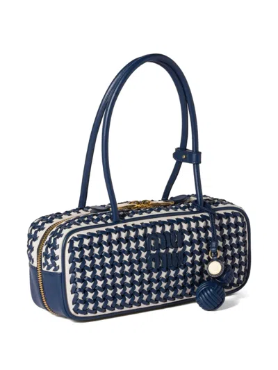 Miu Miu Bea Woven-effect Tote Bag In Blue