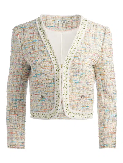 Alice And Olivia Peyton Cropped Metallic Cotton-blend Tweed Jacket In Neutrals