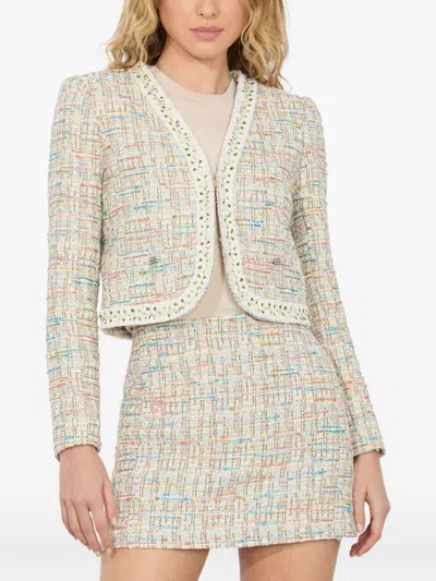 Alice And Olivia Peyton Cropped Metallic Cotton-blend Tweed Jacket In Neutrals