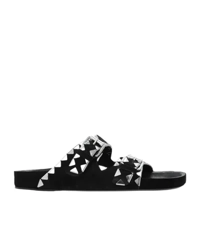Isabel Marant Lennyo Flat Leather Sandals With Metal Accents In Black