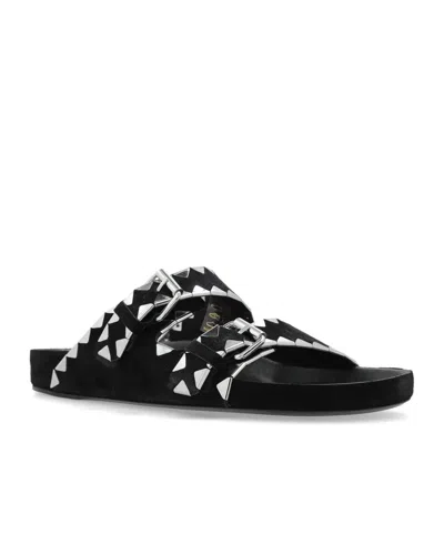 Isabel Marant Lennyo Flat Leather Sandals With Metal Accents In Black