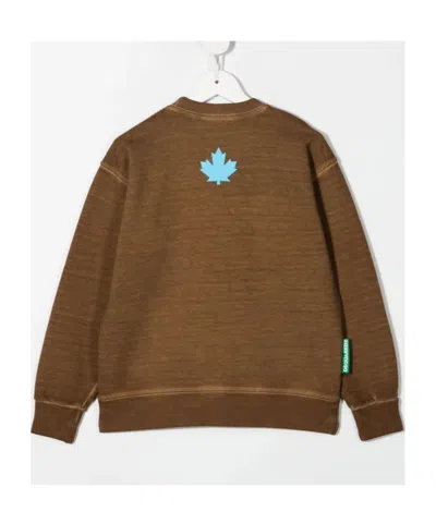 Dsquared2 Long Sleeve Sweatshirt In Chestnut Brown/light Blue