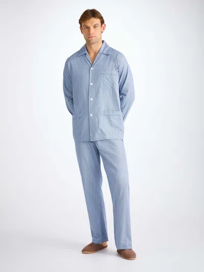 Derek Rose Men's Classic Fit Pyjamas Cotton Navy Puppytooth Pattern