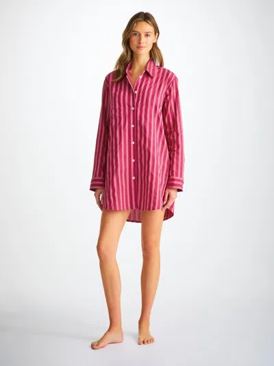 Derek Rose Cotton Stripe Nightshirt In Pink