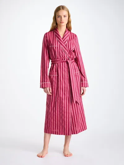 Derek Rose Womens Pink Capri Striped Cotton Robe In Red
