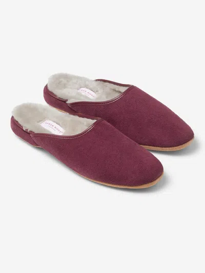 Derek Rose Women's Mule Slippers Imogen Suede Sheepskin Bordeaux