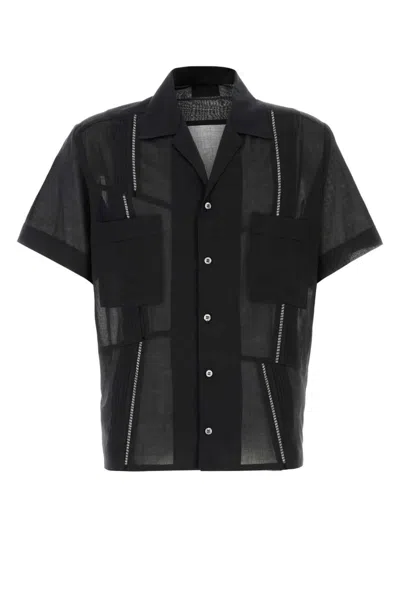 Magliano Cotton Shirt With Patch Pockets And Sheer Fabric In Black