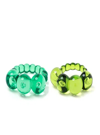 La Manso Set Of Two Ranunculus Green Plastic Rings In Green