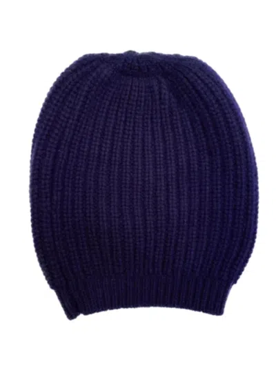 La Rose Cashmere Ribbed Beanie In Navy Blue