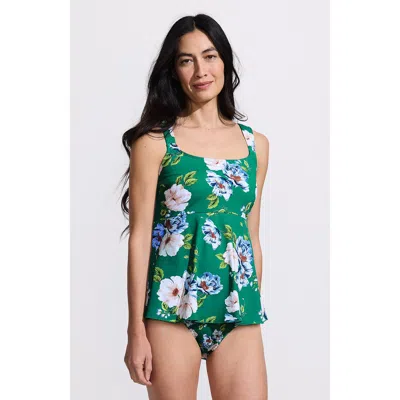 Lands' End Adjustable Scoop Neck Flutter Tankini Top In Island Emerald Petunia Floral