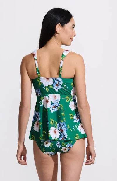 Lands' End Adjustable Scoop Neck Flutter Tankini Top In Island Emerald Petunia Floral