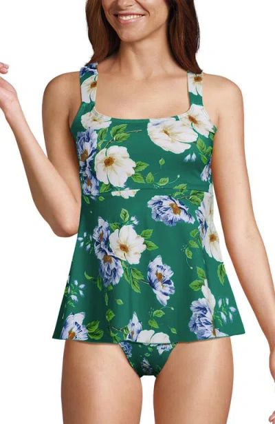 Lands' End Adjustable Scoop Neck Flutter Tankini Top In Island Emerald Petunia Floral