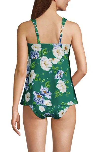 Lands' End Adjustable Scoop Neck Flutter Tankini Top In Island Emerald Petunia Floral