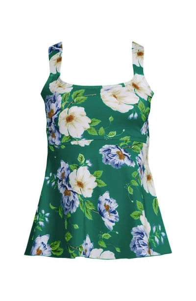 Lands' End Adjustable Scoop Neck Flutter Tankini Top In Island Emerald Petunia Floral