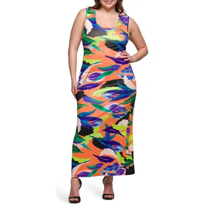 24seven Comfort Apparel Plus Size Razorback Tank Casual Maxi Dress In Multi
