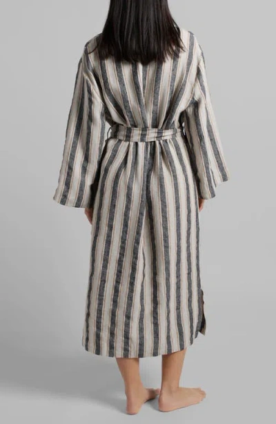 Parachute Stripe Linen Robe In Natural With Soft Black