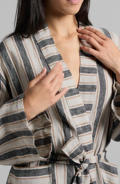 Parachute Stripe Linen Robe In Natural With Soft Black