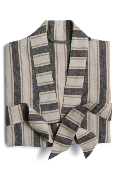 Parachute Stripe Linen Robe In Natural With Soft Black
