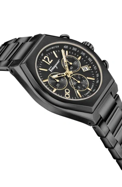 Ferragamo Tonneu Ion Plated Stainless Steel Chronograph Watch, 42mm In Black