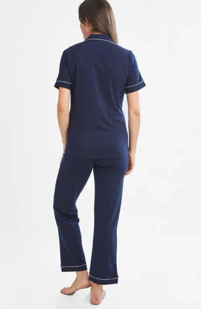 Angel Maternity Maternity And Nursing Button Front Pajama Set In Navy