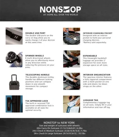 Nonstop New York 3-piece Expandable Spinner Luggage Set And 3-piece Packing Cube Set In Black