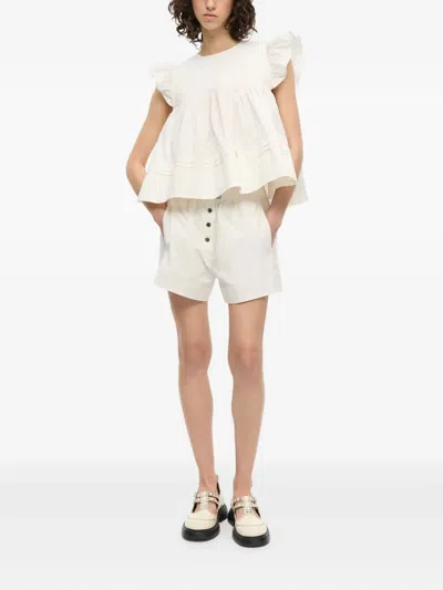 Ganni Organic Cotton Elasticated Shorts In White