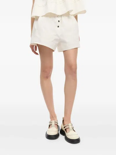 Ganni Organic Cotton Elasticated Shorts In White