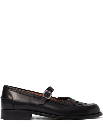 Scarosso Minni Buckle Fastened Flat Shoes In Black