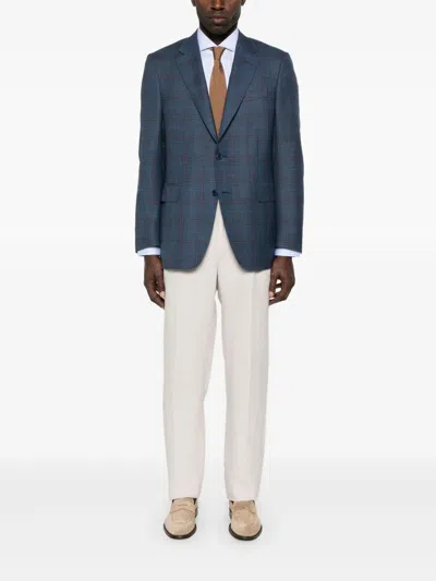 Canali Checked Blazer In Blue