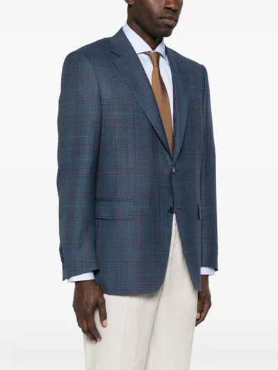 Canali Checked Blazer In Blue