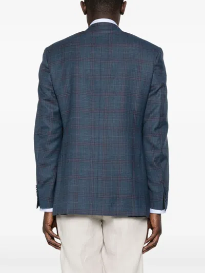 Canali Checked Blazer In Blue