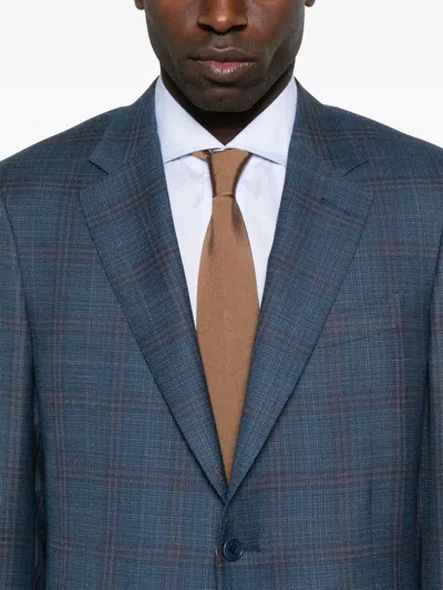 Canali Checked Blazer In Blue