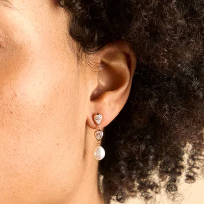 Astrid &amp; Miyu Pear Bezel &amp; Pearl Drop Studs