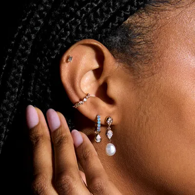 Astrid &amp; Miyu Pear Bezel &amp; Pearl Drop Studs