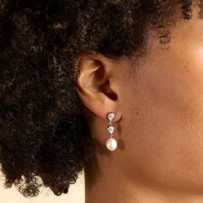 Astrid &amp; Miyu Pear Bezel &amp; Pearl Drop Studs