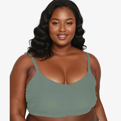 Calypsa Plus Size Adjustable Strap Clasp Swim Bra In Green