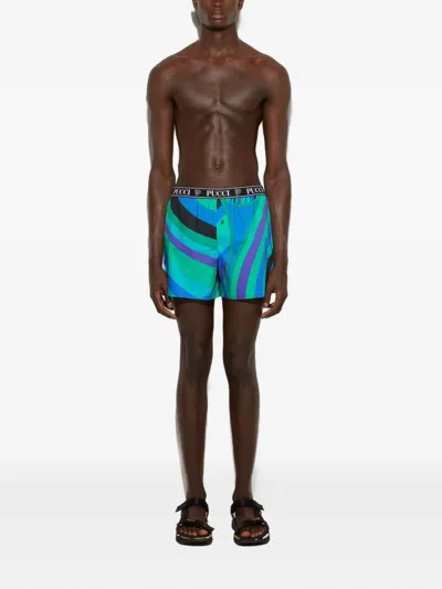 Pucci Iride-print Boxers In Green