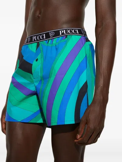 Pucci Iride-print Boxers In Green
