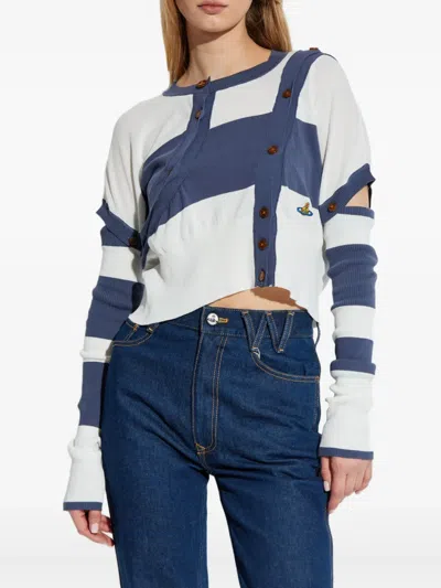 Vivienne Westwood Striped Button-detail Cropped Cardigan In Blue