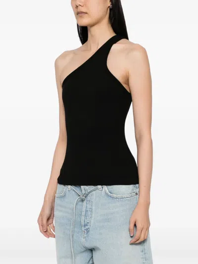 Agolde Verica One-shoulder Ribbed-knit Tank In Black