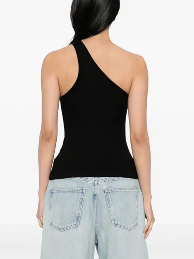 Agolde Verica One-shoulder Ribbed-knit Tank In Black