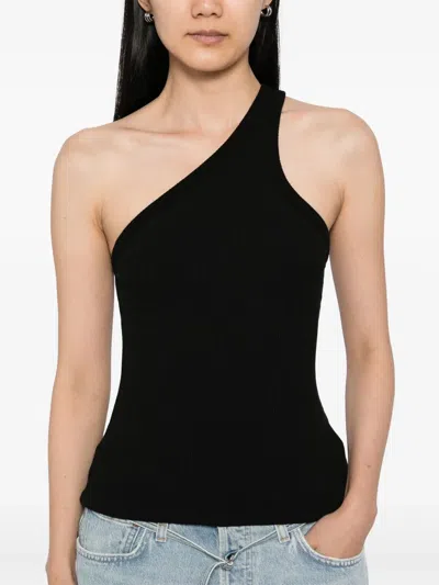 Agolde Verica One-shoulder Ribbed-knit Tank In Black