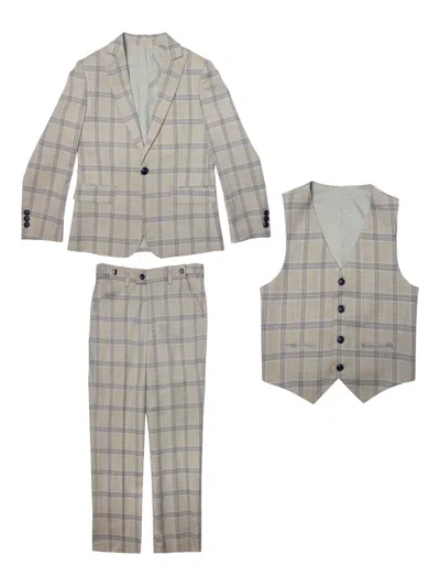 Romano Checkered Suit (set Of Three) In Neutrals