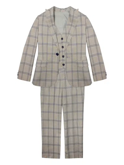 Romano Checkered Suit (set Of Three) In Neutrals