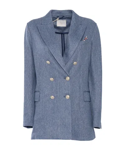 Circolo 1901 Linen And Cotton Double-breasted Jacket In Blue