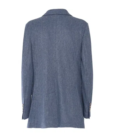 Circolo 1901 Linen And Cotton Double-breasted Jacket In Blue