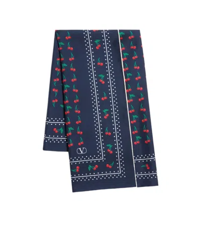 Valentino Garavani Cherryfic Silk Square Scarf In Blue