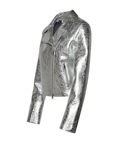 P.a.r.o.s.h . 'metallic' Silver Lambskin Jacket In Gray
